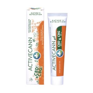 Activecann Hanf-Massagegel CBD + CBG (70 g): Tube und Verpackung mit Hanfextrakten.