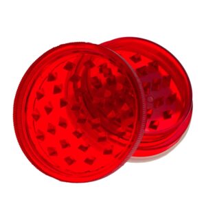 Grinder aus Kunststoff mit Deckel, 60 mm (3-teilig) in transparenter roter Ausführung.
