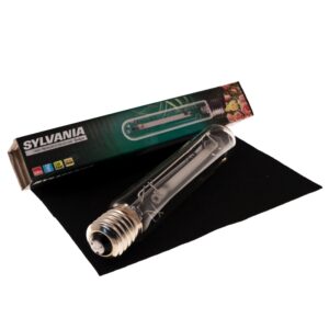 Sylvania Grolux HPS 600 W Natriumdampflampe für den Indoor-Anbau mit E40-Sockel und Produktverpackung.