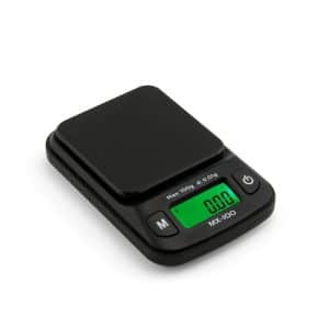 On Balance Myco MX-100 Präzisionswaage mit Wiegefläche und LCD-Display.