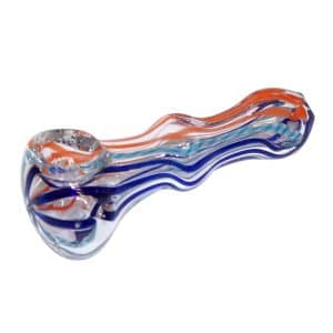 Mini Spoon-Pfeife aus Borosilikatglas mit mehrfarbigem Design.