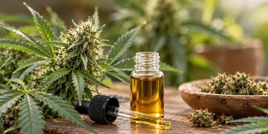 Einführung in CBDA mit Cannabispflanze und Darstellung des Cannabinoids